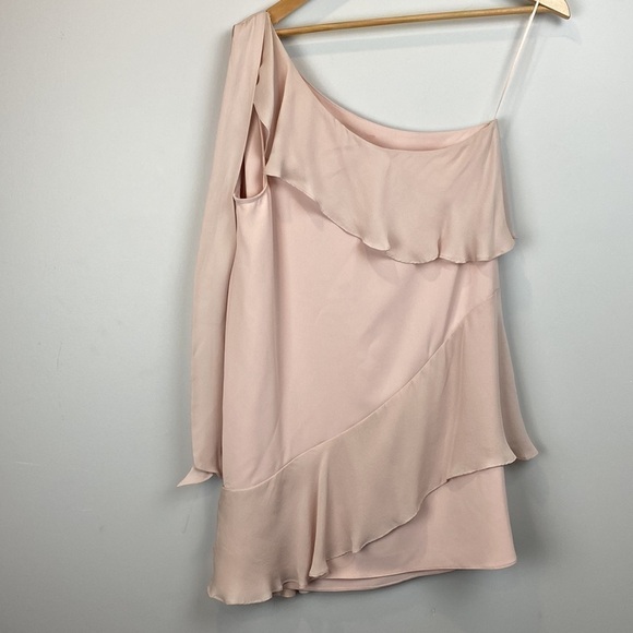 Parker • Eden Combo One Shoulder Silk Ruffle Short Dress - Picture 3 of 11